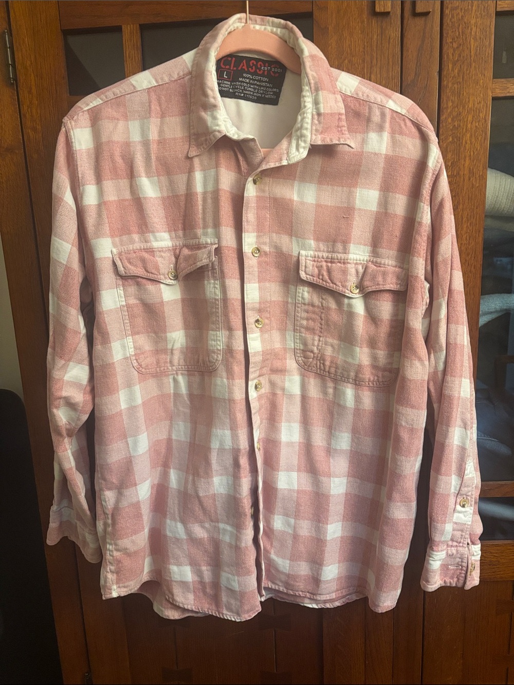 Classic Women's Pink and White Plaid Button-Down Shirt